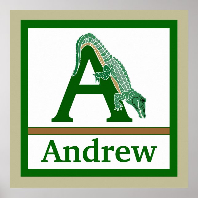 A is for Alligator and Boy Name Wall Art for Kids (Front)