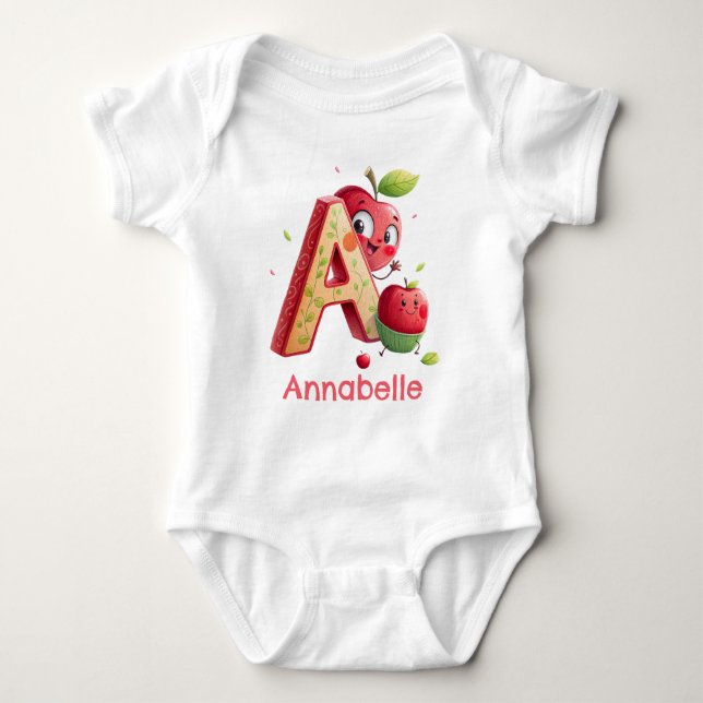 A is for Apple Personalise Baby Bodysuit (Front)