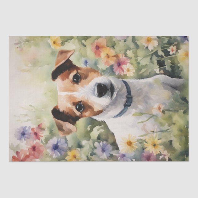 : A Jack Russell  in Flowers Decoupage Tissue Paper (Front)