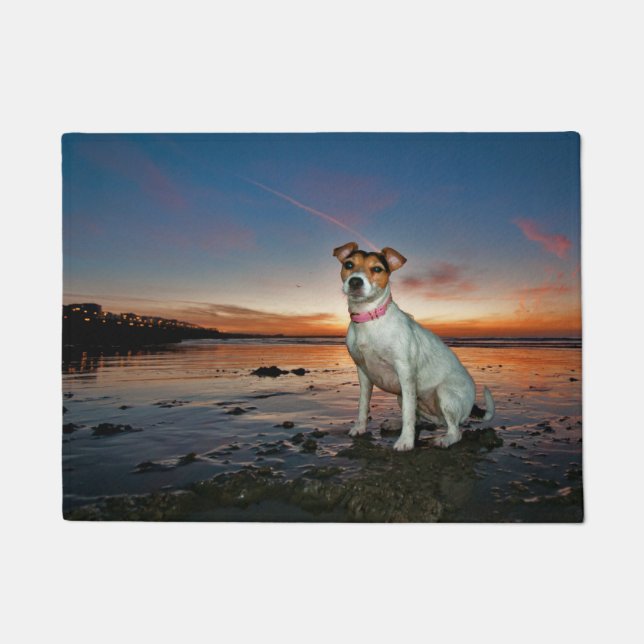 A Jack Russell Sitting Beach | Brighton Beach Doormat (Front)
