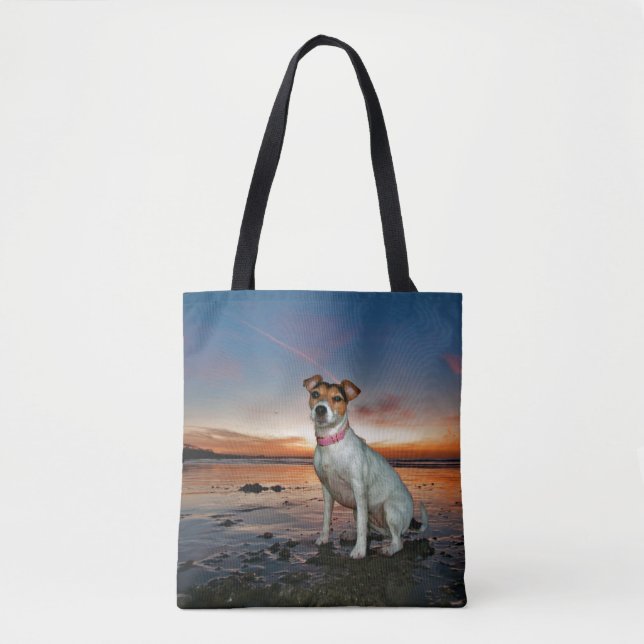 A Jack Russell Sitting Beach | Brighton Beach Tote Bag (Front)
