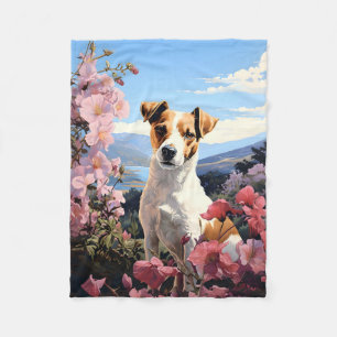 A Jack Russell Terrier's Floral Haven Fleece Blanket