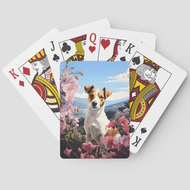 A Jack Russell Terrier's Floral Haven Playing Cards (Back)