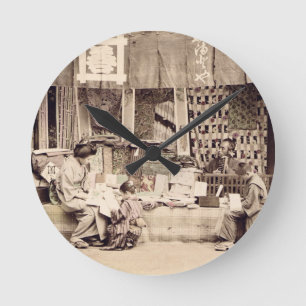 A Japanese cloth store, c.1890 (hand coloured phot Round Clock