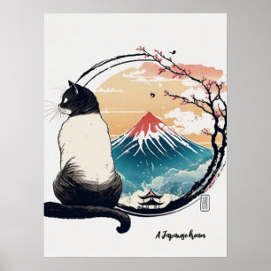 "A Japanese Dream" Cat and Fuji Poster