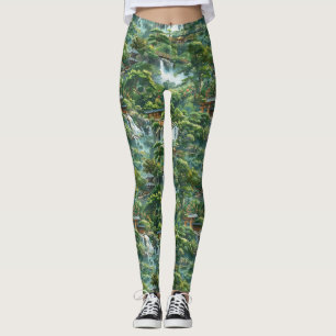 A Japanese Garden with Serene Falls Leggings