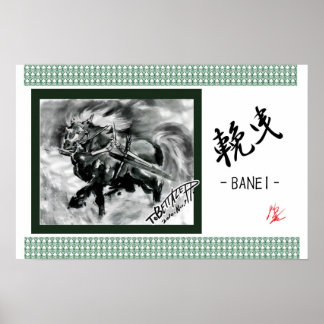 a _Japanese horse samurai art equestrian sumi Poster