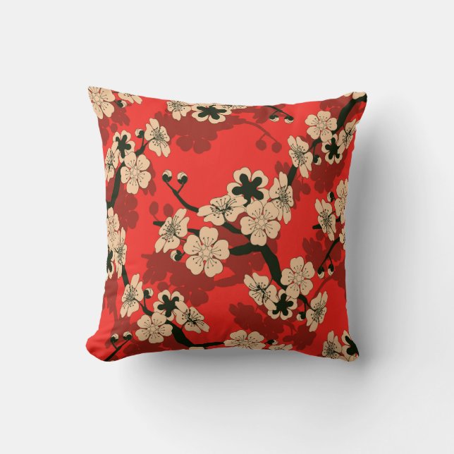 a Japanese style seamless tile with a cherry tree  Cushion (Front)