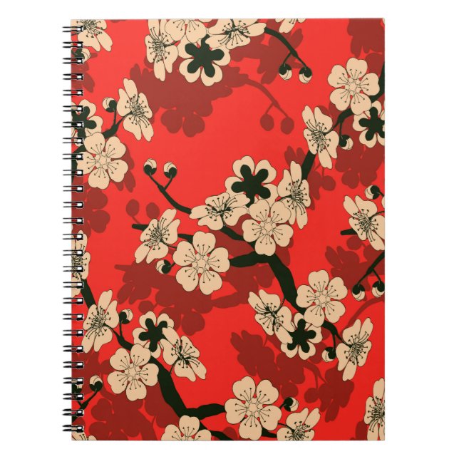 a Japanese style seamless tile with a cherry tree  Notebook (Front)