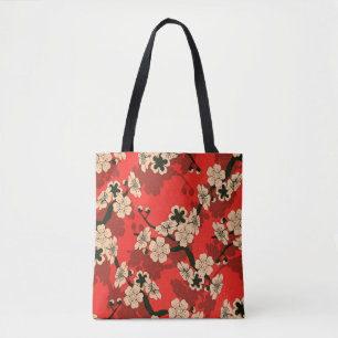 a Japanese style seamless tile with a cherry tree Tote Bag