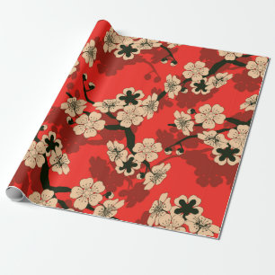 a Japanese style seamless tile with a cherry tree Wrapping Paper