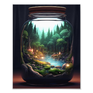 A jar of forest in a jar with a forest scene insid photo print