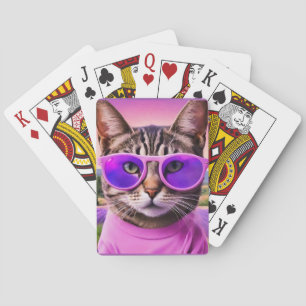 A jazzy cat in lavender field Playing Cards