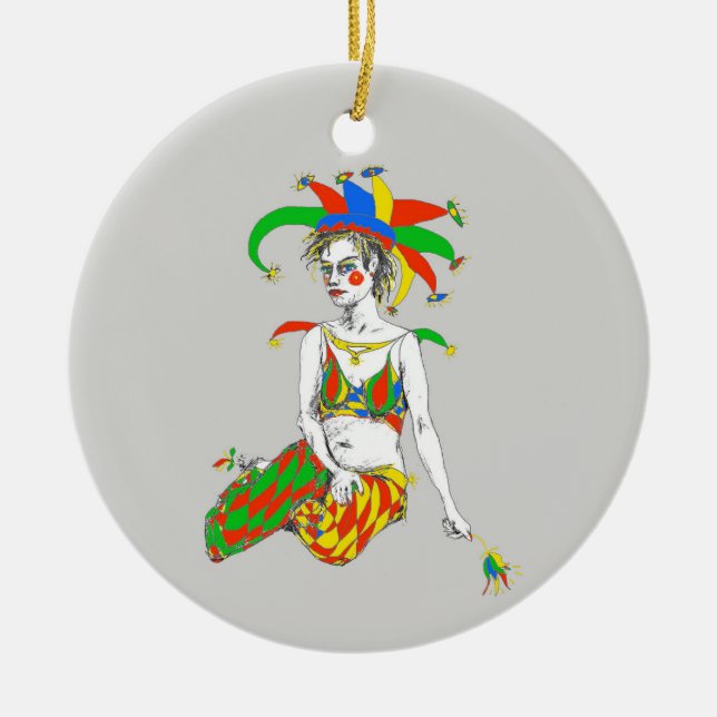 A jester ceramic tree decoration (Front)