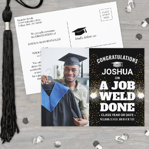 A Job Weld Done Torch & Sparks Welder Graduation Announcement Postcard
