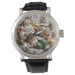 A jolly Santa Claus relaxing with his reindeer Watch
