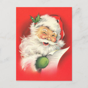 A Jolly Winking Santa Reading His List Postcard