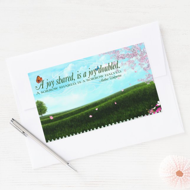 "A joy shared" Inspirational Quote Rectangular Sticker (Envelope)