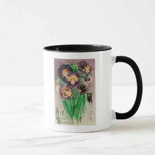 A Joyful Easter Violets with Women Heads Scene Mug (Right)