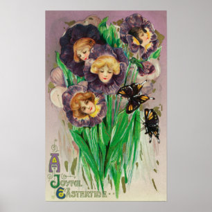 A Joyful Easter Violets with Women Heads Scene Poster