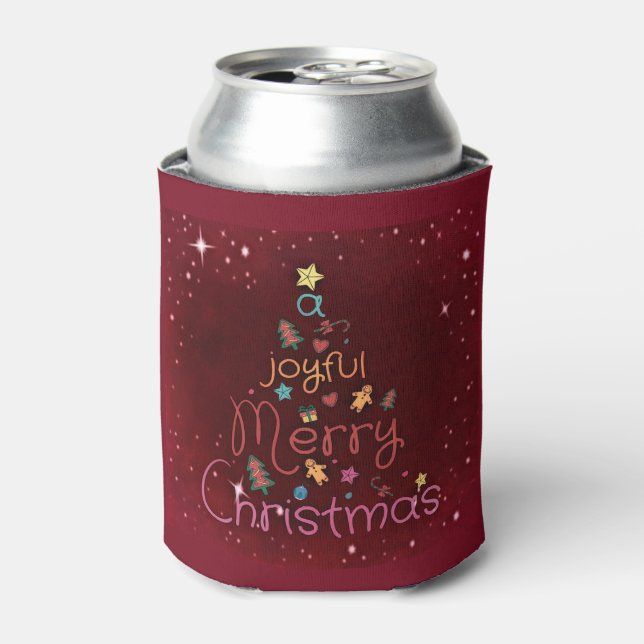 A Joyful Merry Christmas Greeting on Red Can Cooler (Can Front)