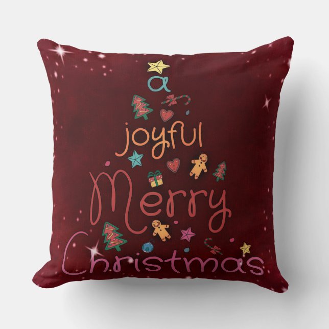 A Joyful Merry Christmas Greeting on Red Cushion (Front)