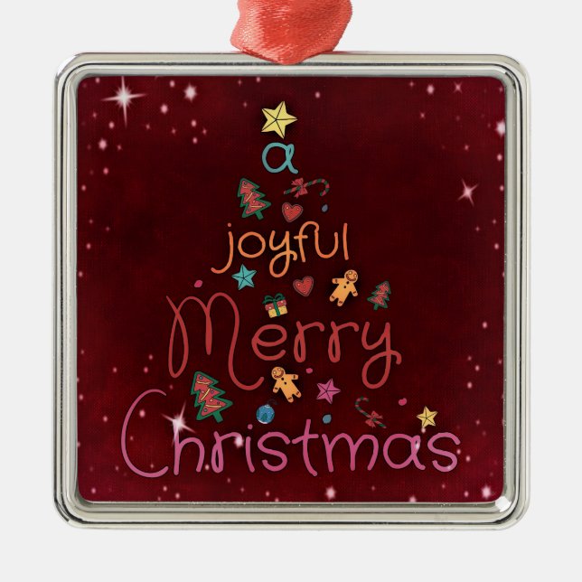 A Joyful Merry Christmas Greeting on Red Metal Tree Decoration (Front)