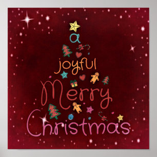 A Joyful Merry Christmas Greeting on Red Poster
