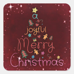 A Joyful Merry Christmas Greeting on Red Square Sticker