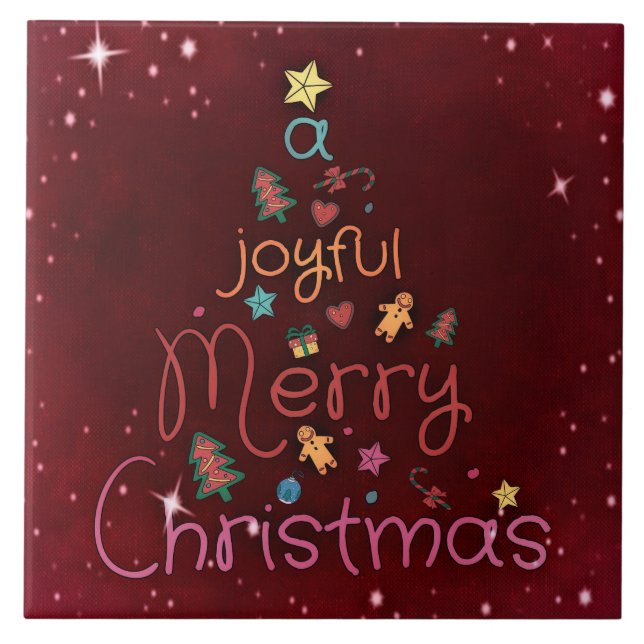 A Joyful Merry Christmas Greeting on Red Tile (Front)