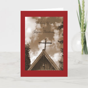 A Joyous Christmas , Old Country Church, Sepia Holiday Card