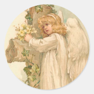 A Joyous Easter Angel Vintage Easter Classic Round Sticker