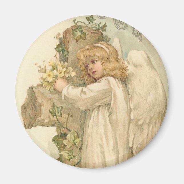 A Joyous Easter Angel Vintage Easter Magnet (Front)