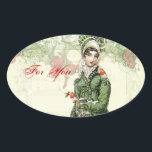 A Joyous Noel Oval Sticker<br><div class="desc">A beautiful vintage Regency fashion plate teamed with adorable vintage images of robins takes centre stage in this festive shabby chic romantic Jane Austen inspired collage.  © Wickedly Lovely</div>