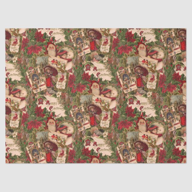 A Jumble of Victorian Holiday Postcards Tissue Paper (Front)
