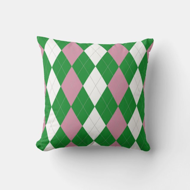 A.K.A Pink & Green Argyle Throw Pillow (Front)