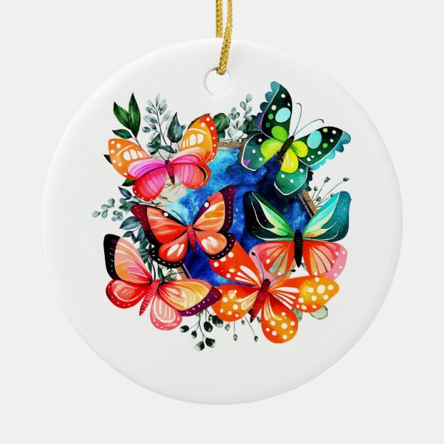 A Kaleidoscope Of Butterflies Ceramic Tree Decoration (Front)