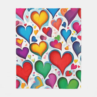 A Kaleidoscope of Colourful Hearts Fleece Blanket