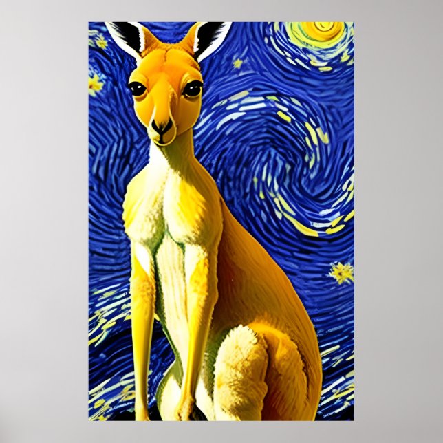 A Kangaroo in The Starry Night Poster (Front)