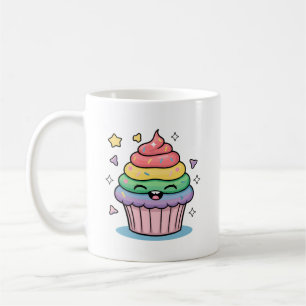 A Kawaii giggling cupcake with rainbow frosting an Coffee Mug