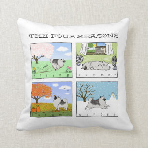 A Keeshond Enjoys the Four Seasons - Fun Dog Art Cushion