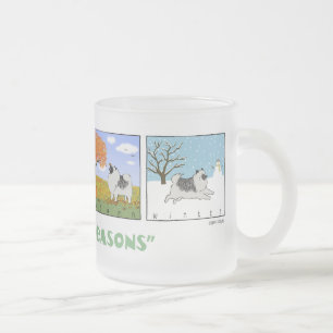 A Keeshond's Four Seasons Keesie Cartoon Dog Frosted Glass Coffee Mug