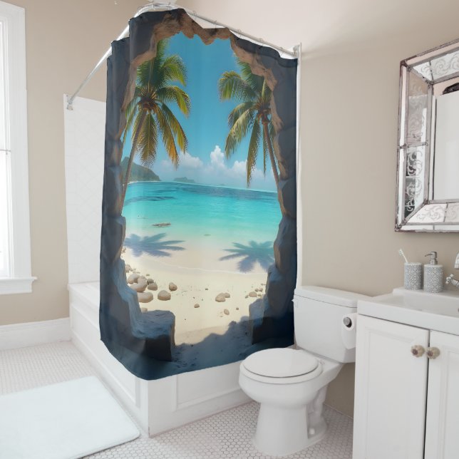 A key hole vision of beautiful ocean scene shower curtain (In Situ)