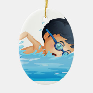 A kid swimming ceramic tree decoration