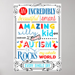 A Kid With Autism Rocks My World Typography  Poster