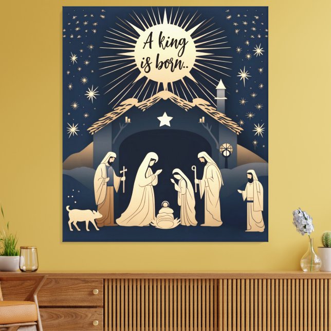 A King is born Christmas Nativity Scene Canvas Print (Insitu(LivingRoom))