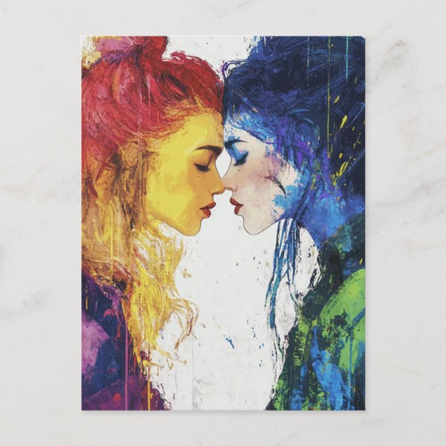 A Kiss Colourful Lesbian Couple Postcard (Front)