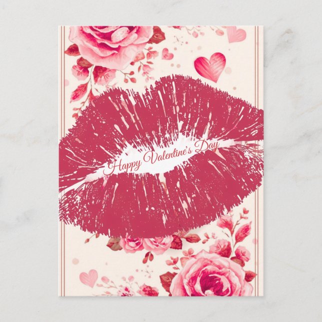 A Kiss For You on a Valentine's Day Holiday Postcard (Front)