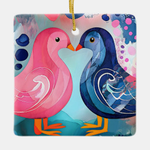 "A Kiss in Feathers" Happy Valentine's Day Ceramic Ornament
