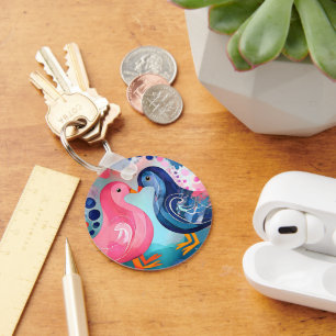 "A Kiss in Feathers" Happy Valentine's Day Key Ring
